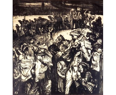 Frank Brangwyn (1867-1956), The Retreat from Antwerp, lithograph, signed in pencil, 75cm x 72cm, framed