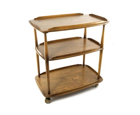 Lucian Ercolani for Ercol, a Windsor golden elm and ash three tier drinks trolley or serving table, model 458, designed circa