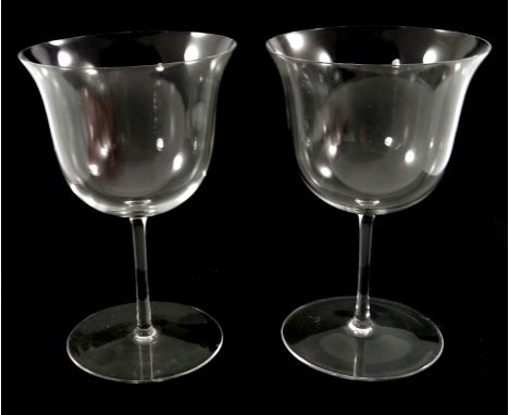 Josef Hoffmann for J J Lobmeyr, a pair of Secessionist wine glasses, circa 1917, Patrician type, bell shaped bowls on slender