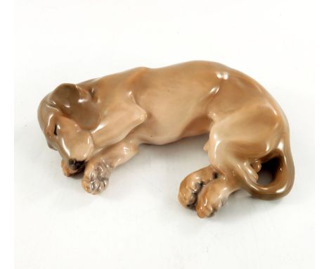 Knud Kyhn for Royal Copenhagen, a model of a sleeping dachshund, number 781, painted numbers, 20.5cm long