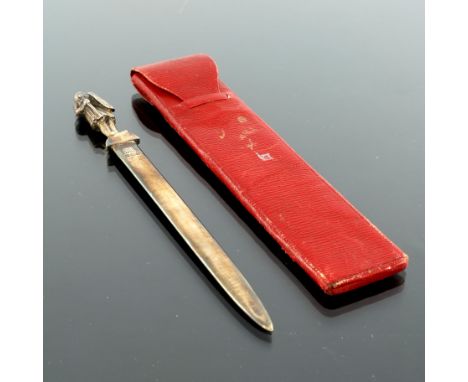 An Elizabeth II silver letter opener, Royal Irish Silver Company, Sheffield 1981, the terminal cast in the form of a crusader