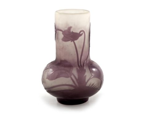 Emile Galle, a cameo glass Viola vase, circa 1900, bulbous form, purple over colourless, signed in cameo, 10.5cm high