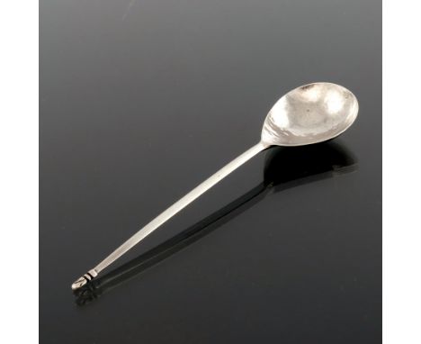 Keswick School of Industrial Arts, an Arts and Crafts silver spoon, Chester 1934, the planished pear shaped bowl on a taperin