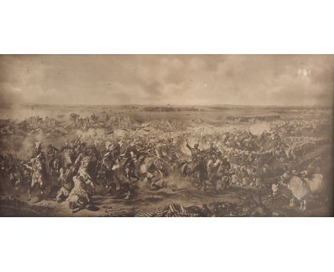 After Michael Angelo Hayes, Charge of the 16th Lancers at The Battle of Aliwal, Anglo-Sikh Wars, 1846, sepia print, 24 by 48c