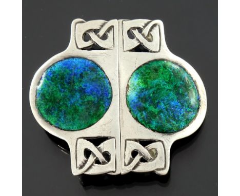 Archibald Knox for Liberty and Co., an Arts and Crafts silver and enamelled buckle, William Hair Haseler, Birmingham 1907, pi