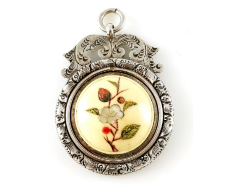 An Edwardian silver and Shibayama cabochon medal, together with another, William Adams, Birmingham 1909, the central ivory ro