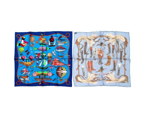 Two Hermes Pocket Silk Squares made in France. Measurements: 16 x 16 in. approximately. Condition: Excellent - shows very min