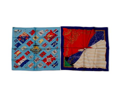 Two Hermes Pocket Silk Squares made in France. Measurements: 16 x 16 in. approximately. Condition: Excellent - shows very min