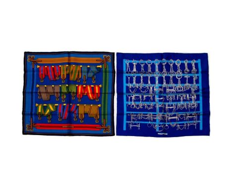 Two Hermes Pocket Silk Squares made in France. Measurements: 16 x 16 in. approximately. Condition: Excellent - shows very min