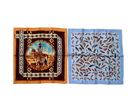 Two Hermes Pocket Silk Squares made in France. Measurements:&nbsp;16 x 16 in.&nbsp;approximately. Condition: Excellent - show