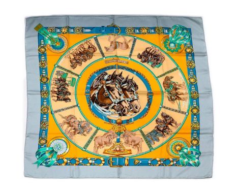 Hermes Silk Scarf Measurements: 35 x 35". Condition: Excellent - shows very minor evidence of handling. Shipping: Domestic: F