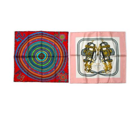 Two Hermes Pocket Silk Squares made in France. Measurements:&nbsp;16 x 16 in.&nbsp;approximately. Condition: Excellent - show