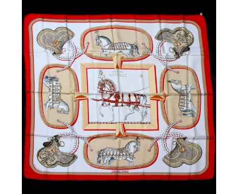 Hermes Silk Scarf Measurements: 35 x 35". Condition: Excellent - shows very minor evidence of handling. Shipping: Domestic: F