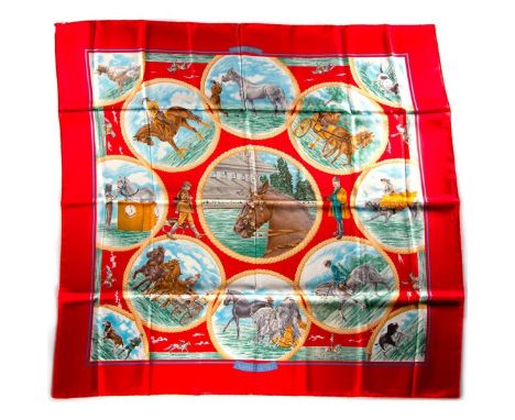 Hermes Silk Scarf Measurements: 35 x 35". Condition: Excellent - shows very minor evidence of handling. Shipping: Domestic: F