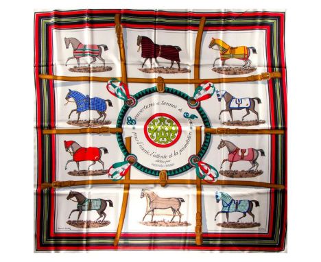 Hermes Silk Scarf Measurements: 35 x 35". Condition: Excellent - shows very minor evidence of handling. Shipping: Domestic: F