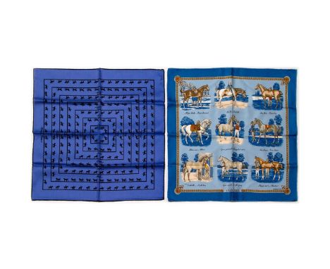 Two Hermes Pocket Silk Squares made in France. Measurements: 16 x 16 in. approximately. &nbsp; Condition: Excellent - shows v
