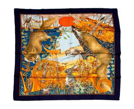 Hermes Silk Scarf Measurements: 35 x 35". Condition: Excellent - shows very minor evidence of handling. Shipping: Domestic: F