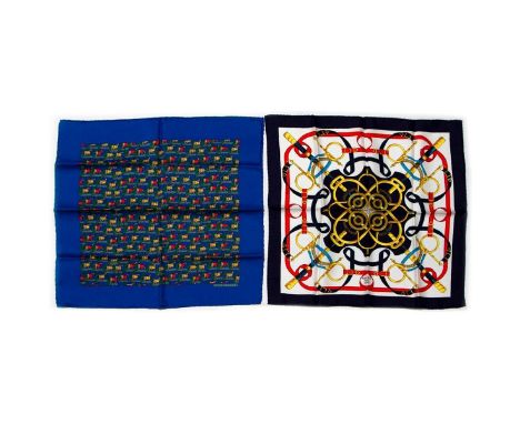 Two Hermes Pocket Silk Squares made in France. Measurements: 16 x 16 in. approximately. Condition: Excellent - shows very min