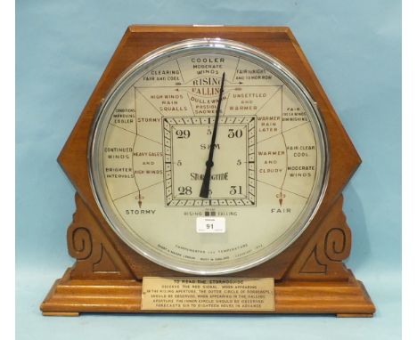 A Short & Mason 'Stormguide' Art Deco barometer, the circular barometer with a silvered dial and hexagonal wooden frame, fitt