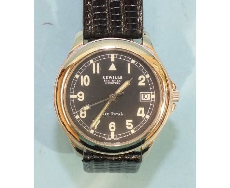 Sewills, an 'Ark Royal' automatic wrist watch, the black dial with Arabic numerals, date aperture and centre sweep seconds, i