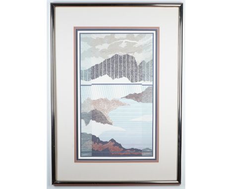 Serene and abstracted landscape composition titled Tierra II by artist Del Valle. This hand-signed serigraph is marked A.P. (