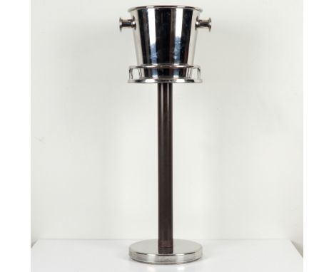 Sleek and sculptural, this contemporary wine cooler and stand set was designed by Ettore Sottsass for Alessi, one of Italy's 