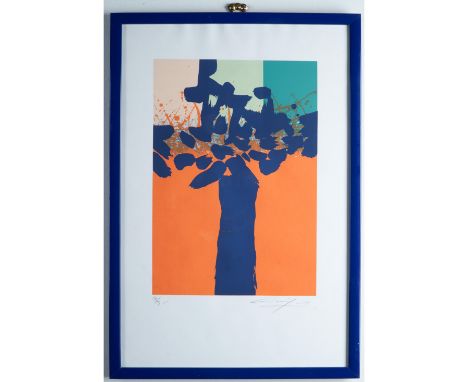 Colorful and dynamic limited edition serigraph on paper titled Details in Violet (Detalle en Violeta) by Venezuelan artist Lu