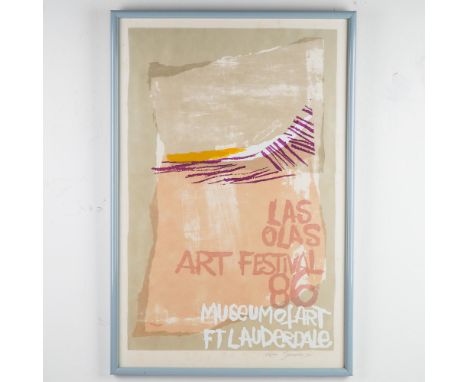 Limited edition color serigraph by American abstract artist Rosanna Saccoccio, created for the 1986 Las Olas Art Festival in 
