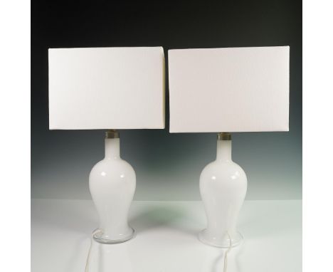 Pair of modern white glass table lamps from the Torino series, designed by Michael Bang for Holmegaard Glassworks under the R
