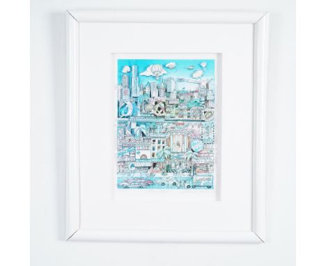 This limited edition 3D pop art serigraph by Charles Fazzino, titled Miami Heat, is numbered 25/475 and hand-signed by the ar