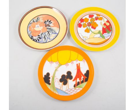 Six Villeroy & Boch "Design 1900" 26cm plates, after Clarice Cliff six 20.5cm plates by Wedgwood in the "Applique" limited ed
