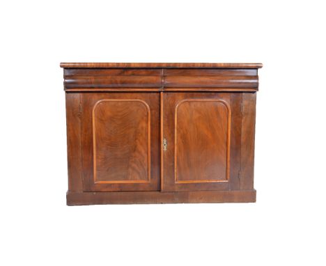 Victorian mahogany chiffonier, rectangular top with cavetto moulded edge, two frieze drawers, above arched panelled cupboards