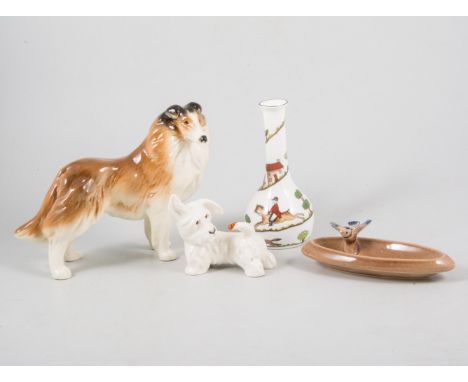 A tray of decorative ceramics, fourteen Royal Worcester fine bone china pin trays, five small vases, Wade starfish and dish w