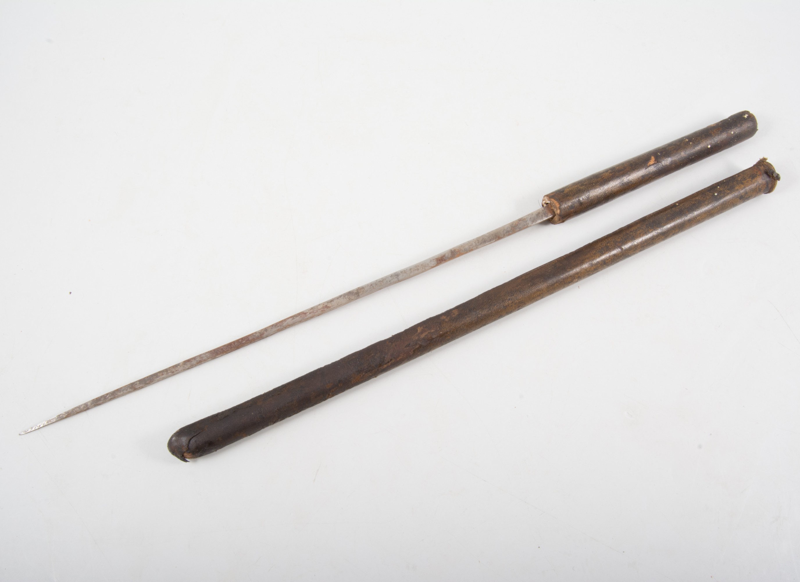 Leather covered swagger stick, with concealed blade, 54cm.