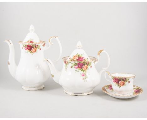 Royal Albert "Old Country Roses" tea/coffee service, first quality, comprising teapot, coffee pot, milk and sugar, two tier c