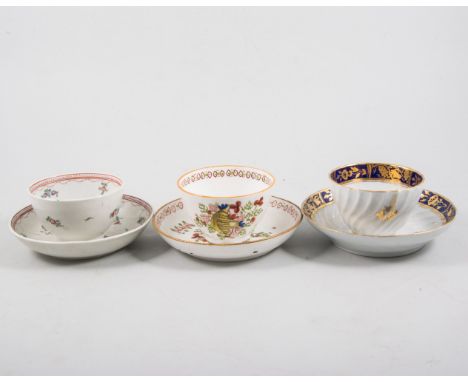 English Hybrid hard paste porcelain teapot stand, probably Chamberlain's, matching tea bowl and saucer and two cups, together