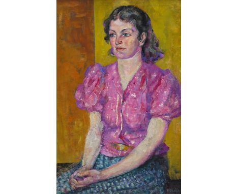 ‡ Alfred Aaron Wolmark (1877-1961) Portrait of a young lady, seated, wearing a lilac blouse Signed Oil on panel  77 x 51cm Pr