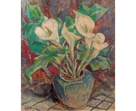 ‡ Lady Patricia Ramsay ARWS NEAC (1886-1974) Jar with Arums Signed with initials Oil on board 41 x 35.5cm Painted in 1952  La