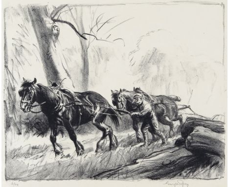 George Soper (1870-1942) Hauling Timber Lithograph 26 x 31cm