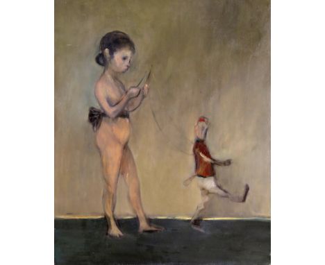 ‡ Ansel Krut (Irish/South African b.1959) Girl and puppet Oil on panel 35.5 x 29cm Provenance: Fischer Fine Art Ltd., London,
