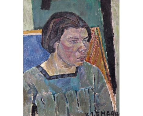 ‡ Pinchus Kremegne (Russian/French 1890-1981) Portrait de Femme Signed, inscribed with titled on a label verso Oil on canvas 
