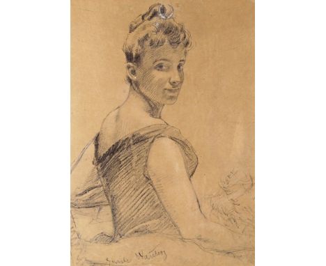 Emile Charles Wauters (Belgian 1846-1933) Portrait of Dame Nellie Melba as a young woman Signed Pencil and black chalk 39 x 2