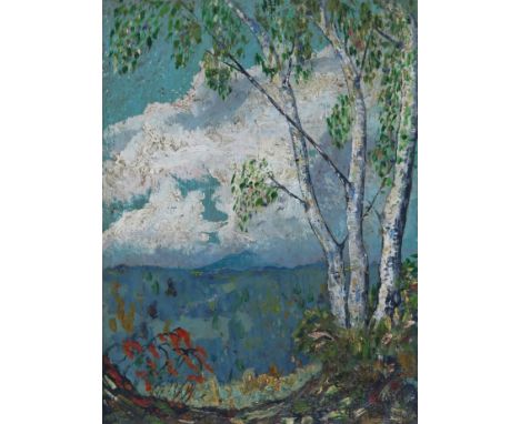 Vivian Milner Akers (American 1886-1986) A view of Noyes Mountain, Norway, Maine Signed with initials Oil on panel 9.75 x 14.