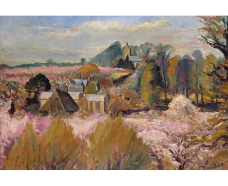 ‡ Ronald Ossory Dunlop RA (1894-1973) Fruit trees in blossom near East Peckham on the upper reaches of the River Medway Signe