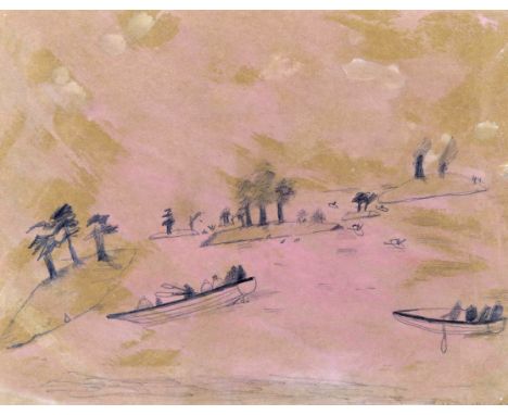 ‡ Mary Newcomb (1922-2008) Sketch for Boat Party Signed  Pencil and wash on green/gold paper 24 x 31cm Provenance: Crane Kalm