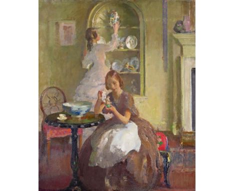 ‡ Walter Ernest Webster (1878-1959) The China Ornaments Stamped with a certificate signed by S. B. Pearce verso Oil on canvas