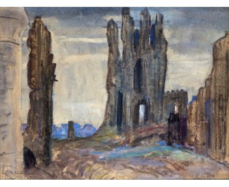 ‡ Ernest Procter (1886-1935) Ypres, the Moat from the Menin Gate; Ypres, Cloth Hall town from ruins of Cathedral Two, both si