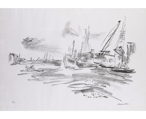‡ Oscar Kokoschka (Austrian 1886-1980) The Port of London II Signed and numbered 68/75 Lithograph 63 x 90cm ++Good condition 