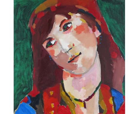 ‡ Philip Sutton RA (b.1928) Portrait of a girl Signed and dated 1979/81 verso Oil on canvas 40.5 x 40.5cm Provenance: Beaux A