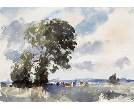 ‡ Edward Seago RWS (1910-1974) Marshland and Cattle Signed Watercolour 38 x 28cm Provenance: Richard Green Gallery, London, R